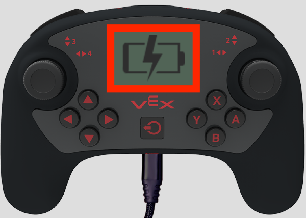 Dasselbe Bild wie im vorherigen Schritt, wobei das rote Kästchen jetzt das Ladesymbol auf dem Controller-Bildschirm hervorhebt.