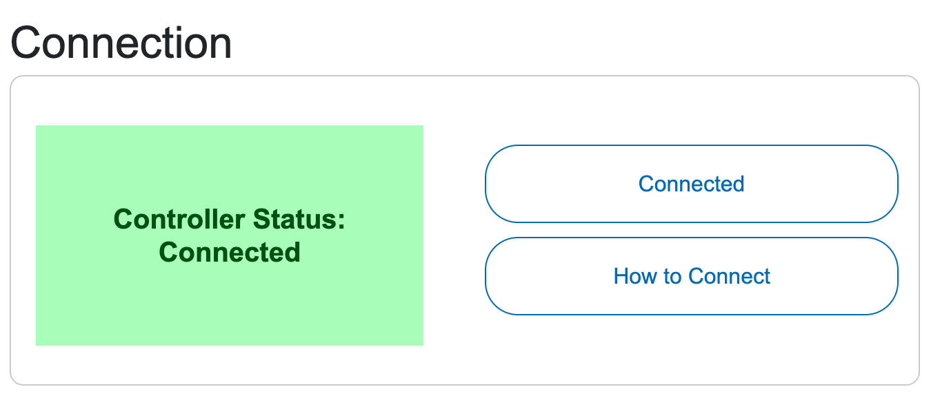 Abschnitt „Controller-Status“ der Seite „Fahrerfähigkeiten“. Links wird der aktuelle Status mit dem Text „Controller-Status, Doppelpunkt, verbunden“ angezeigt und hat einen grünen Hintergrund.