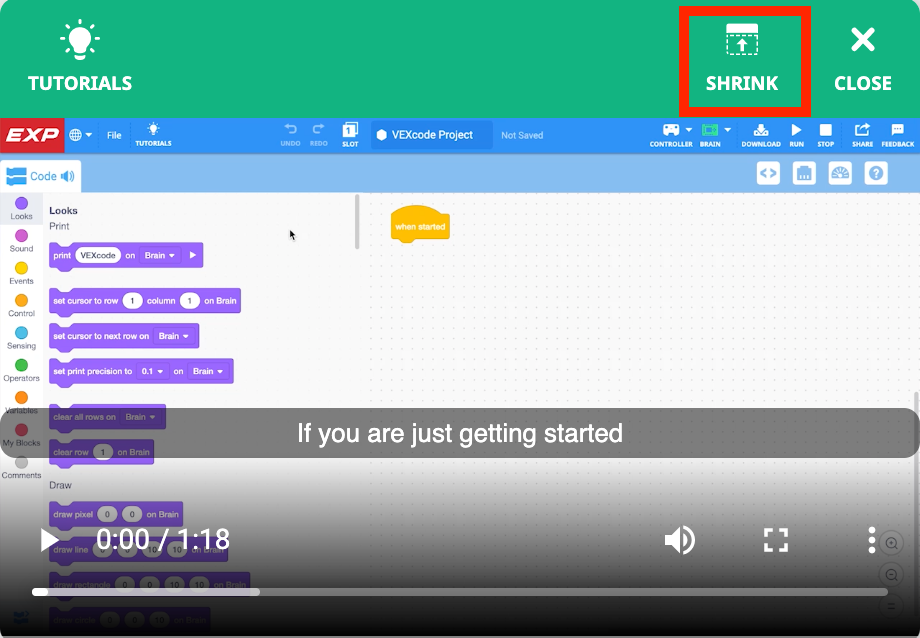 De instructievideo is geopend en het pictogram Verkleinen in de rechterbovenhoek is gemarkeerd.