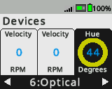 Het hersenscherm wordt weergegeven in het menu Apparaten, waarbij een optische sensor is geselecteerd.