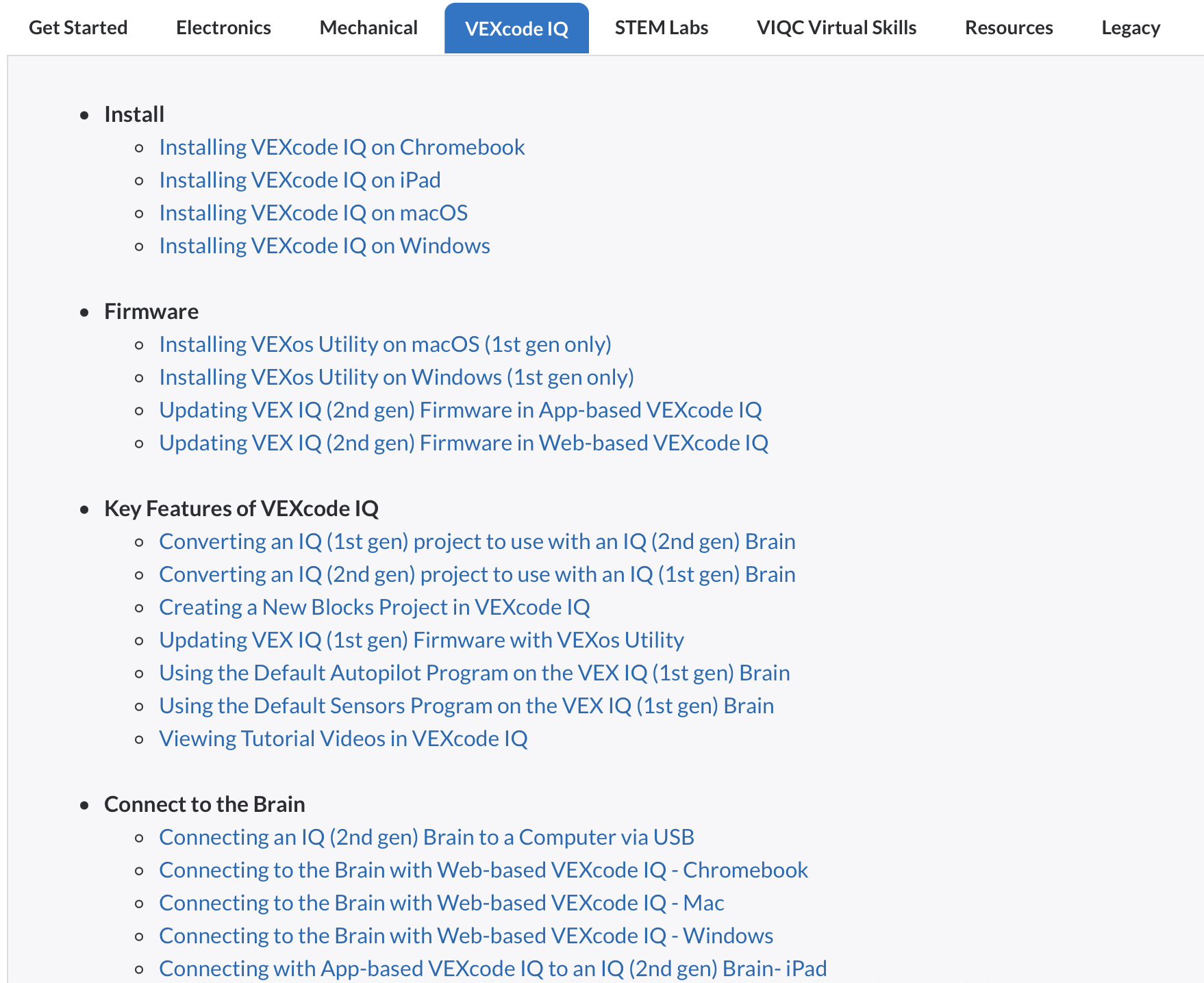 VEXcode IQ-sectie van VEX Library