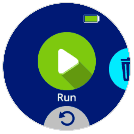 AIM Screen with a triangle play button icon in the center that reads Run underneath.