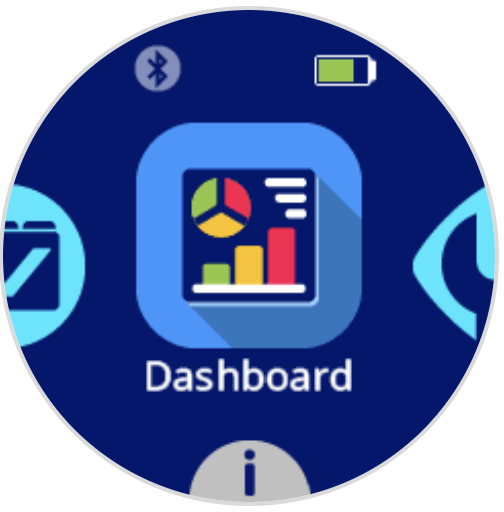 The AIM Robot's screen with the Dashboard icon in the center.