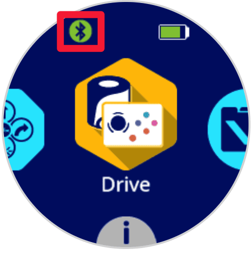 The AIM Robot's screen with a green solid Bluetooth icon in the upper left corner, indicating the connected bluetooth status.