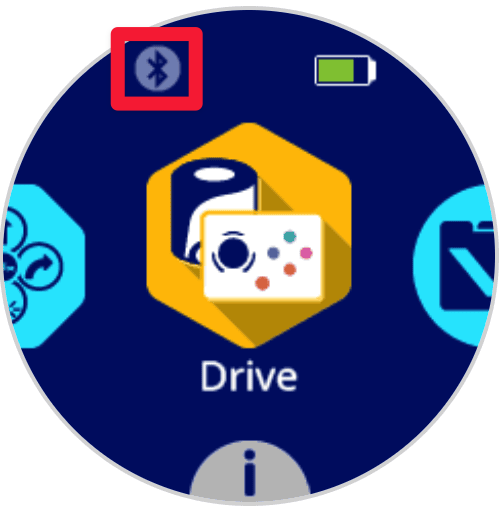 The same image as the previous, this time with a grayed out Bluetooth icon, indicating that the robot is not currently connected via Bluetooth.