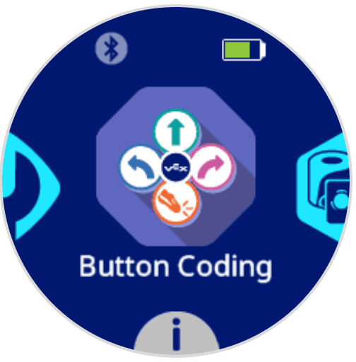 The AIM Robot's screen with the Button Coding icon in the center.