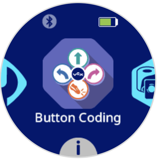 The robot screen with the Button Coding icon showing in the center.