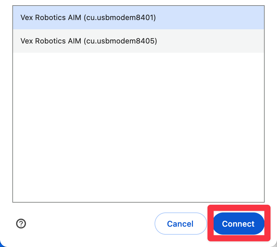 Same as above with connect button highlighted.