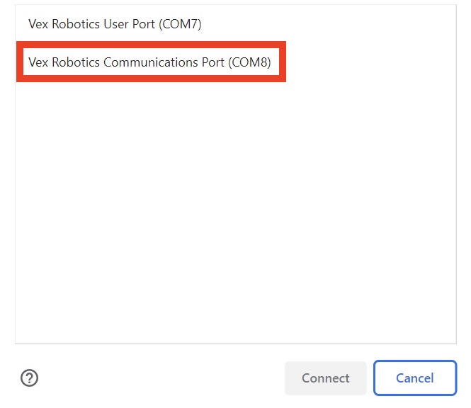 Select Communications Port. The communication port is highlighted in a red box.