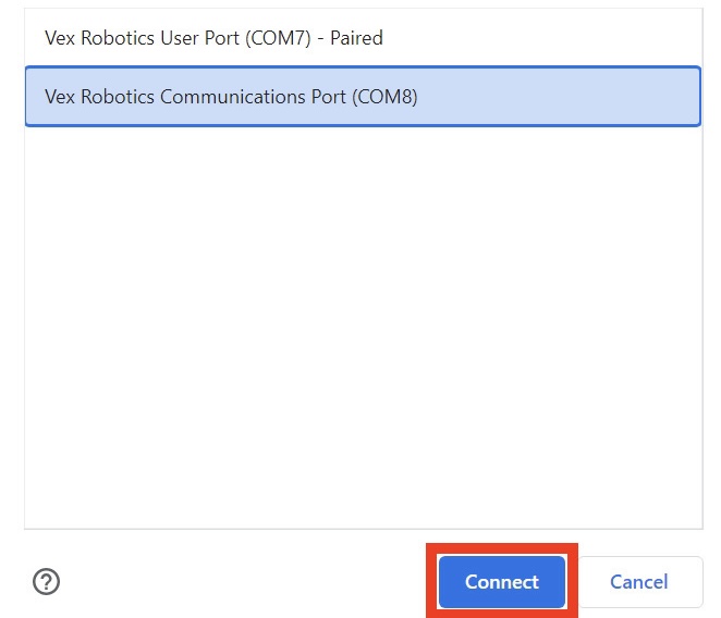 Same as above with connect button highlighted.