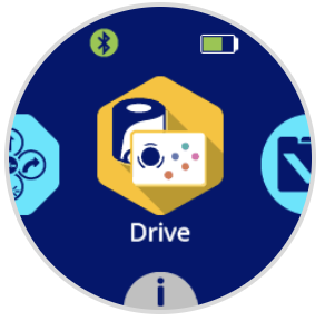 The robot's screen shows the Drive icon and the solid green bluetooth symbol in the upper left corner, indicating a successful connection.