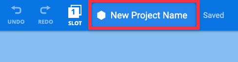 The center of the VEXcode AIM Toolbar with the project name dialog box highlighted. The project name reads new Project Name.