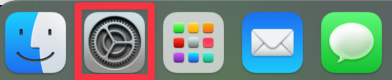 The dock on a Mac computer with the System Setting icon, shaped like a series of gears, highlighted.