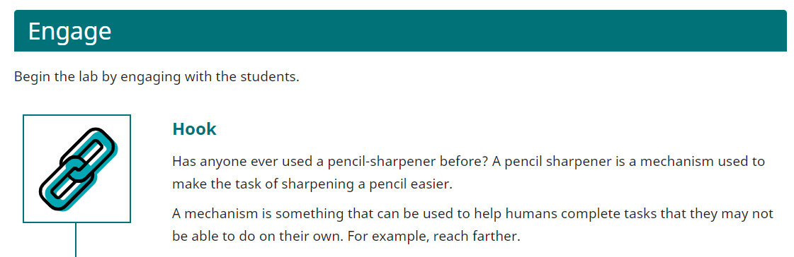 Screenshot of the Engage section of a Summary page, illustrating where to find questions that can help students create personal connections.