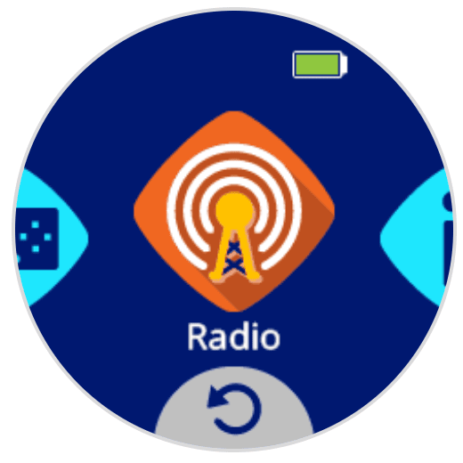 Bir radyo kulesinin simgesini gösteren AIM ekranı. Radyo etiketi ikonun altındadır.