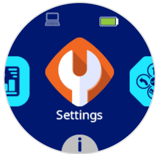 El icono de configuración en el menú de la pantalla del robot.