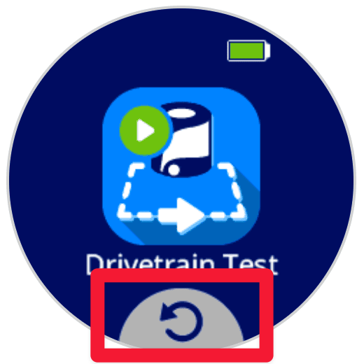 灰色の矢印の周りに下部の吹き出しが表示された AIM 画面。 矢印は左を向いており、後進を示します。