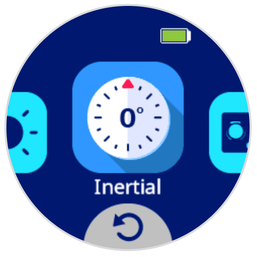 AIM-scherm met een kompaspictogram met daaronder de tekst Inertial.