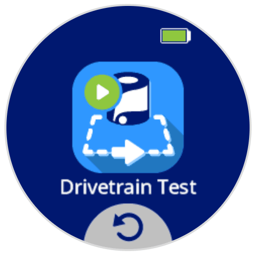 Pantalla AIM con un icono que muestra un robot moviéndose en un cuadrado que lee Drivetrain debajo.