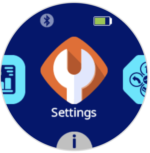 Het scherm van de AIM-robot met het instellingenpictogram in het midden.