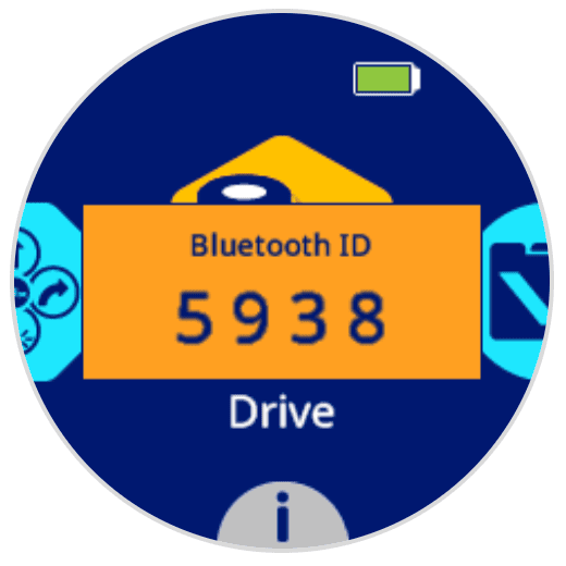 Roboto ekrane rodomas pranešimas su užrašu „Bluetooth ID 5938“.