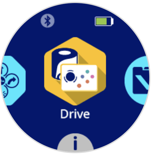 Lo schermo del robot AIM con l'icona Drive al centro.