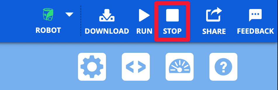 La stessa immagine, questa volta con il pulsante Stop evidenziato a destra del pulsante Esegui.
