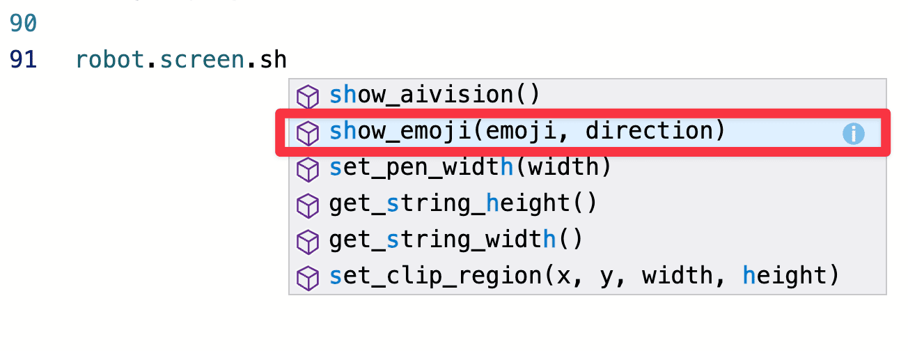 Snímek obrazovky s možností výběru pro výběr možnosti dokončení druhé metody. Metoda show emoji je zvýrazněna.