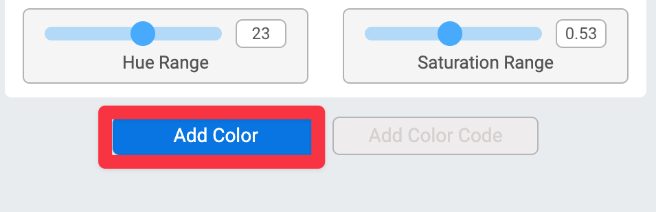 Fenêtre de l'utilitaire AI Vision agrandie sur le côté droit avec une surbrillance sur le bouton Ajouter une couleur.