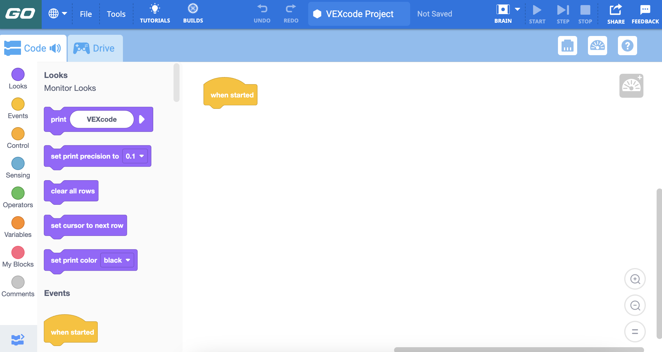 VEXcode GO application installed and opened on Windows.