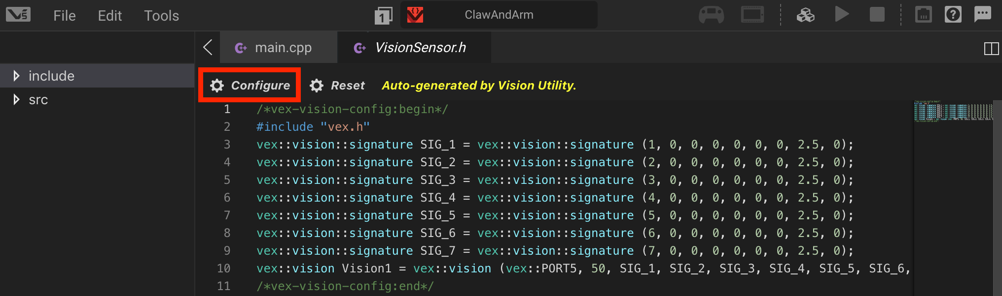 Configuring the V5 Vision Sensor with the Expert Robot Configuration in