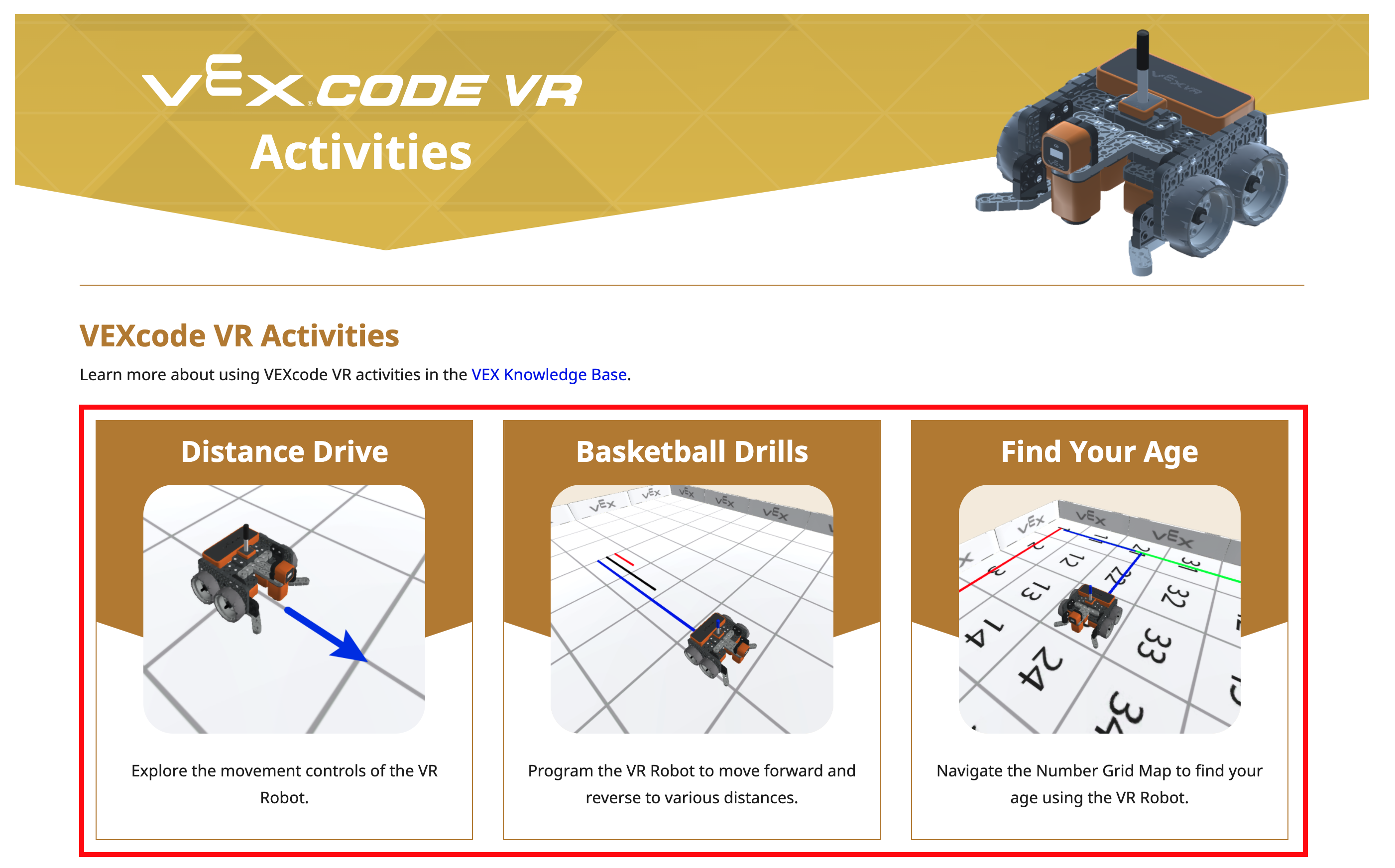 Select a VR activity