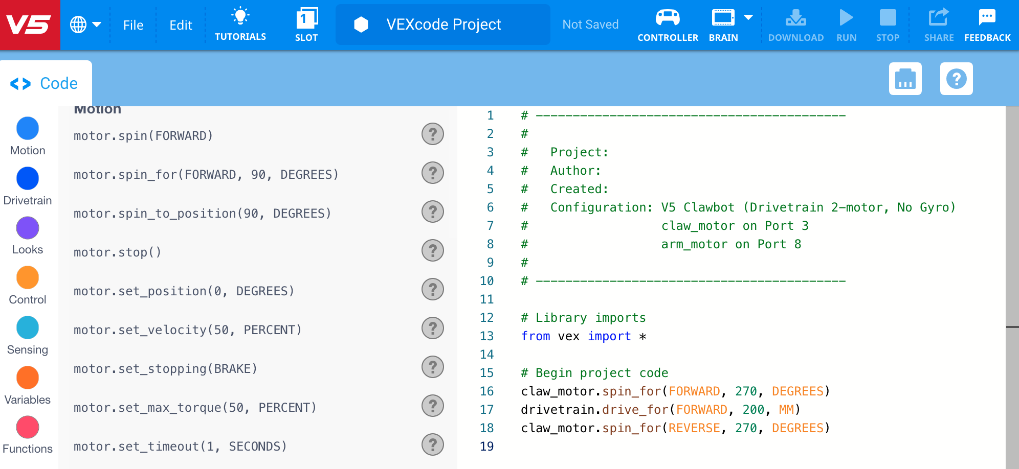 vex robotics v5 programming