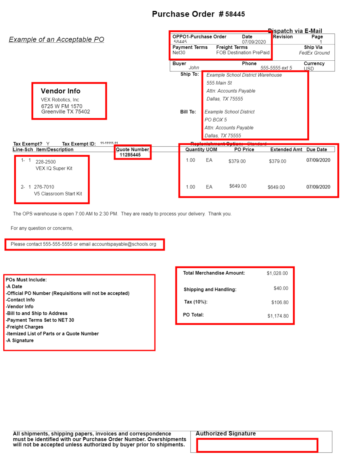 Ordering via Purchase Order VEX Library