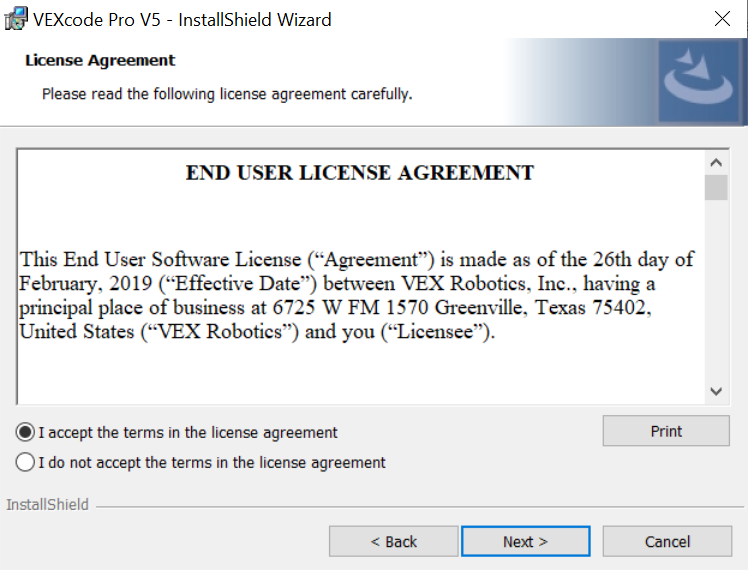 Screenshot of the msiexec command line interface showing installation options for V5 software, illustrating the process of installing the application.