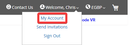 Screenshot of the Chrome browser displaying the 'My Account' section, highlighting the user's name selection in the context of international order processes.