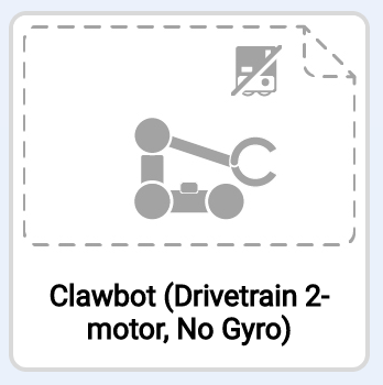 Clawbot template diagram for VEX V5 robotics, illustrating the design and components used in building a Clawbot, intended for C++ programming tutorials.
