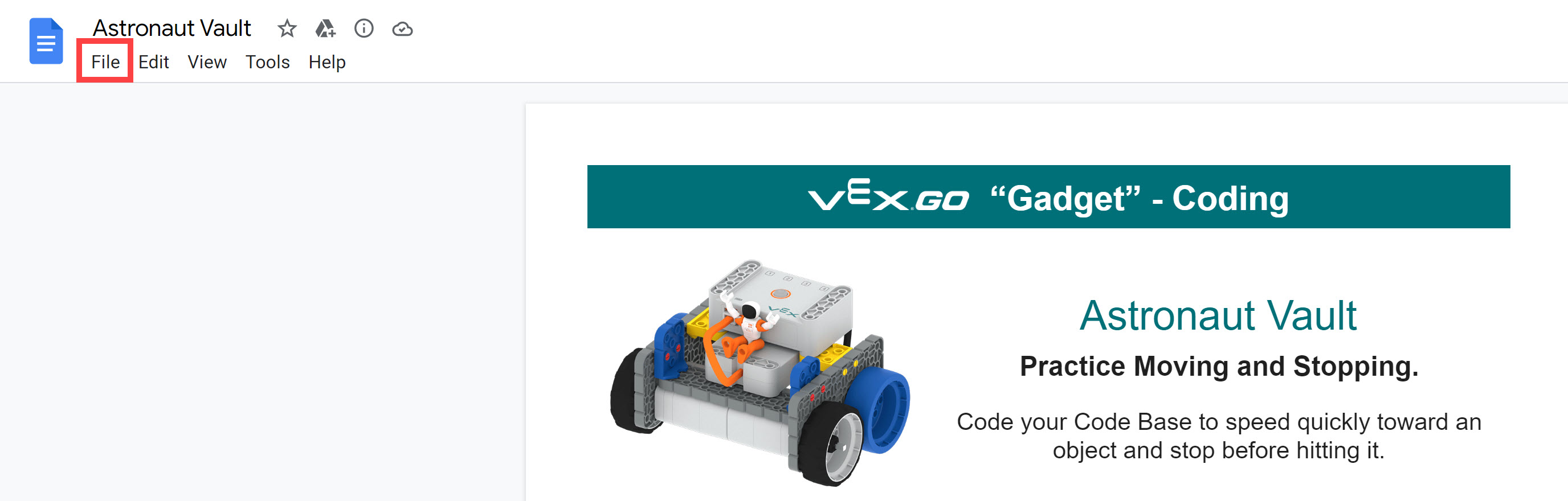 Customizing Resources Using Google Drive for VEX GO – VEX Library