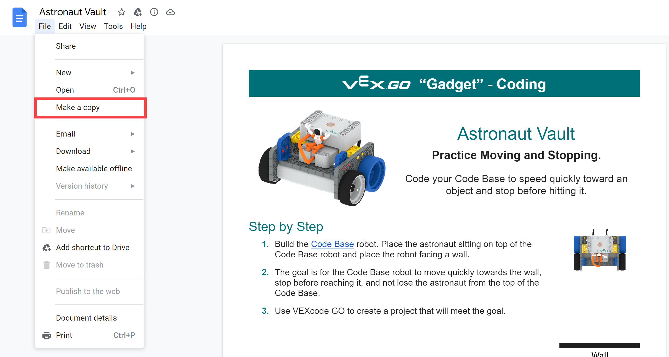 Customizing Resources Using Google Drive for VEX GO – VEX Library