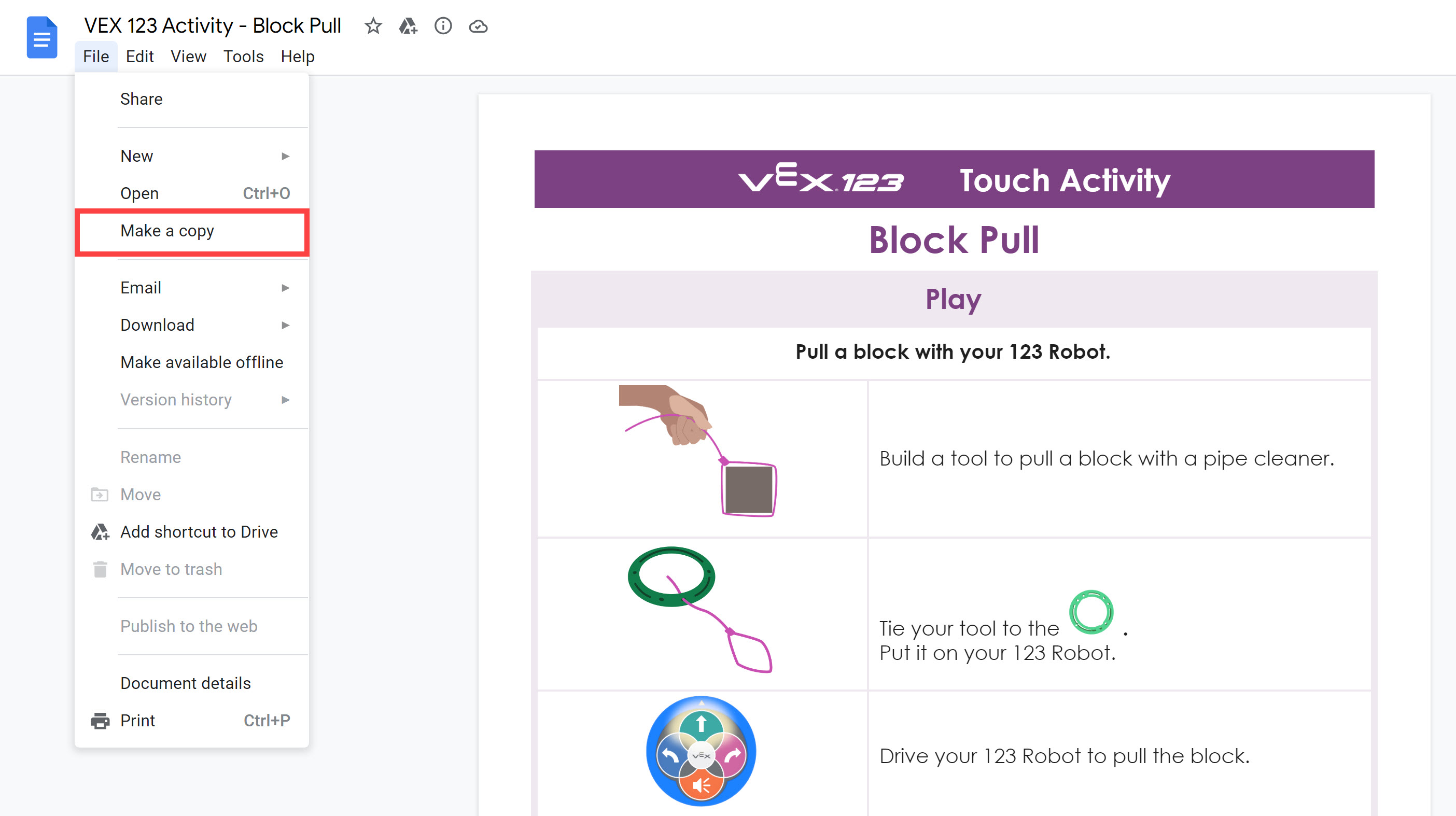 Customizing Resources Using Google Drive for VEX GO – VEX Library