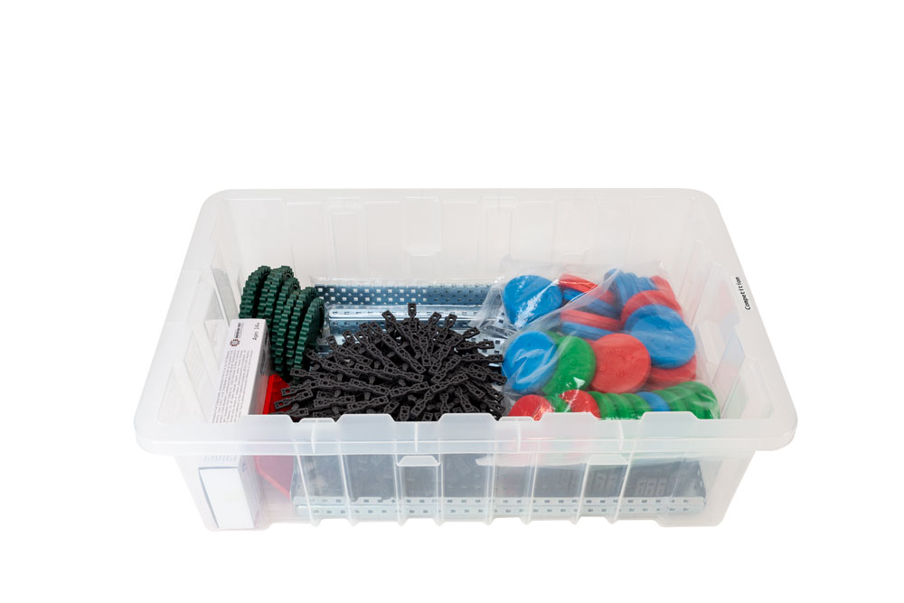 Image of a V5 Workcell Storage setup showcasing various components and tools organized for educational purposes in Career and Technical Education (CTE). The layout emphasizes efficient storage and accessibility for robotics competition preparation.
