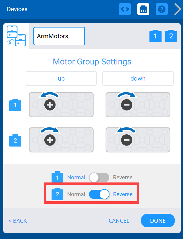 reverter um motor dentro de um grupo de motores