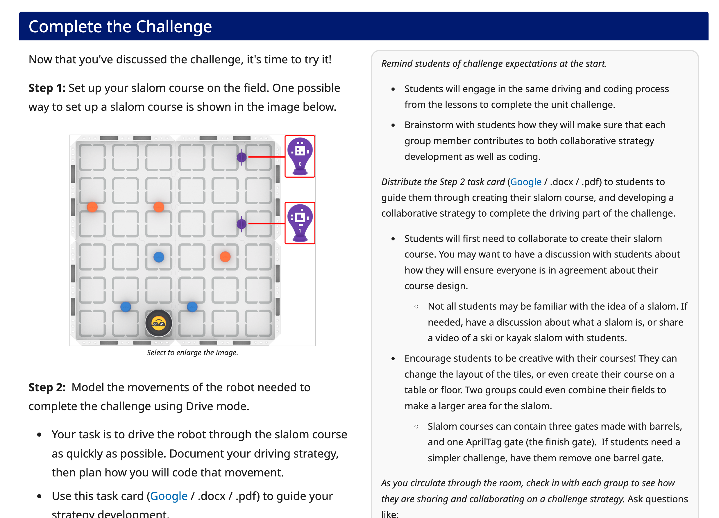 Unit challenge page of the AIM stemlabs.