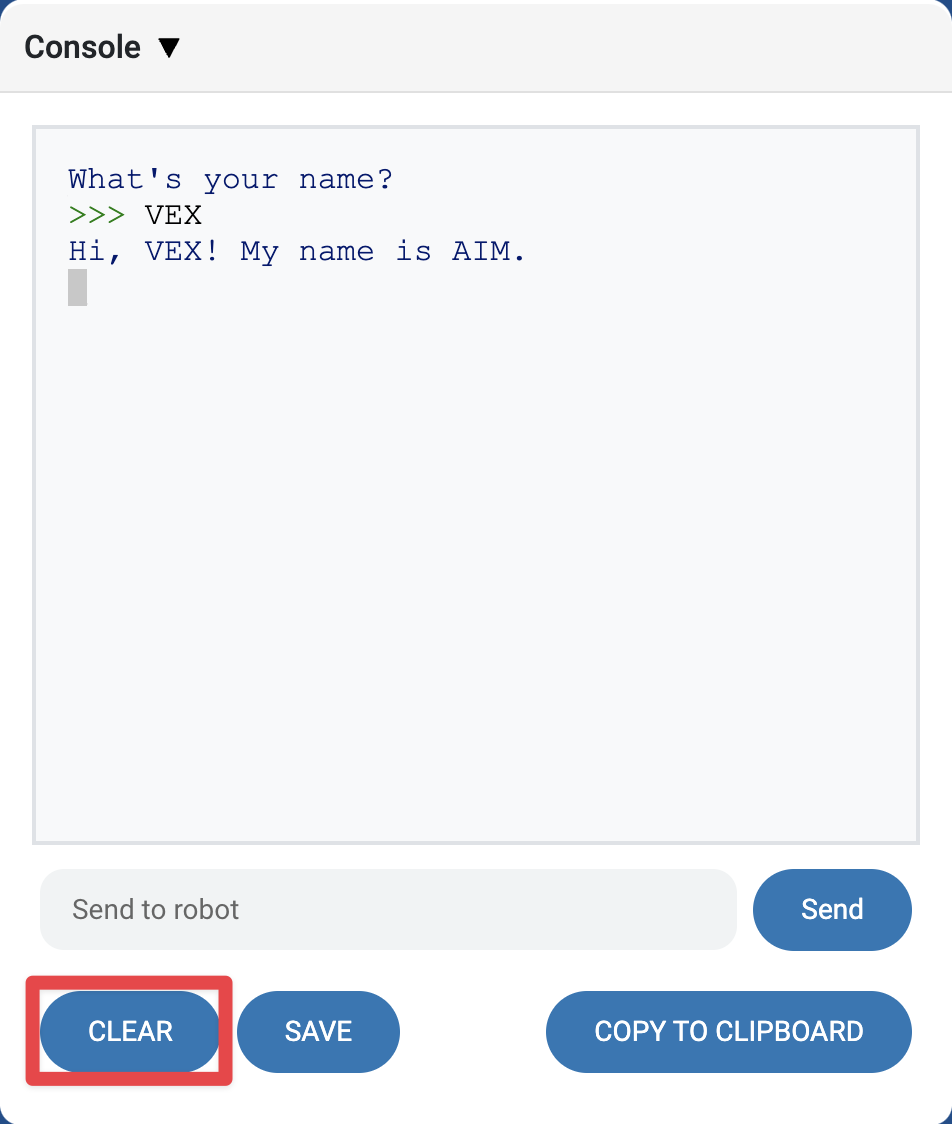 A clear button highlighted in red box in the Console.