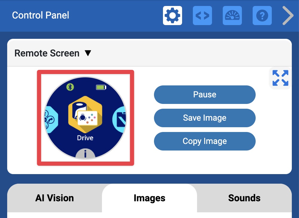 The same image with a red box highlighted the image of the robot's screen on the lefthand side.