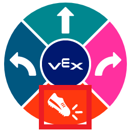 Alareunassa oleva punaoranssi segmentti, jossa on kengänpotkukuvake, on ääriviivat punaisella ja edustaa potkua tai lyöntiä.