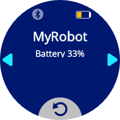 Nazwa robota i poziom naładowania baterii wyświetlane na ekranie.