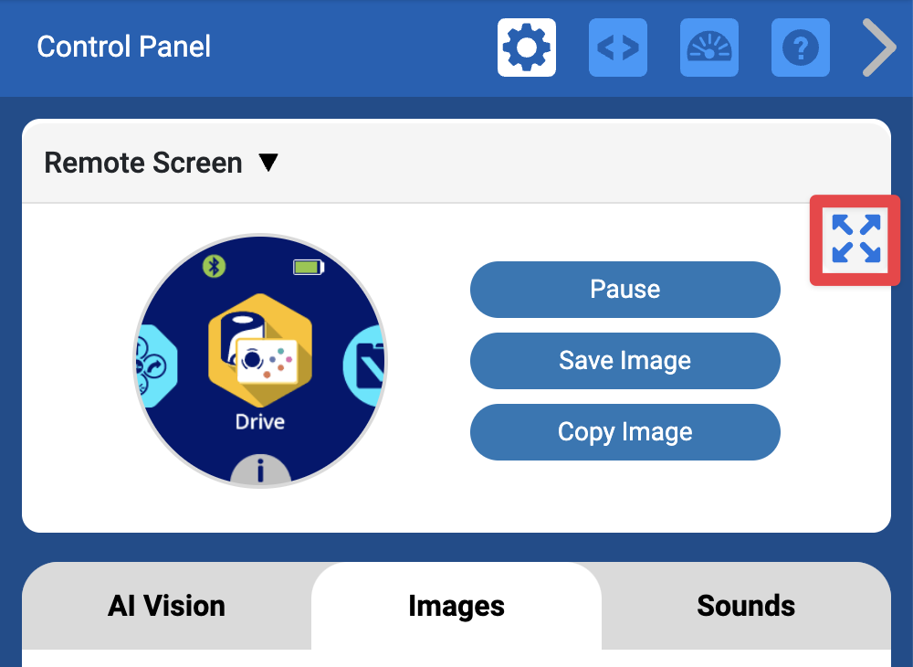 与上一个图像相同，但右上角的扩展箭头突出显示。