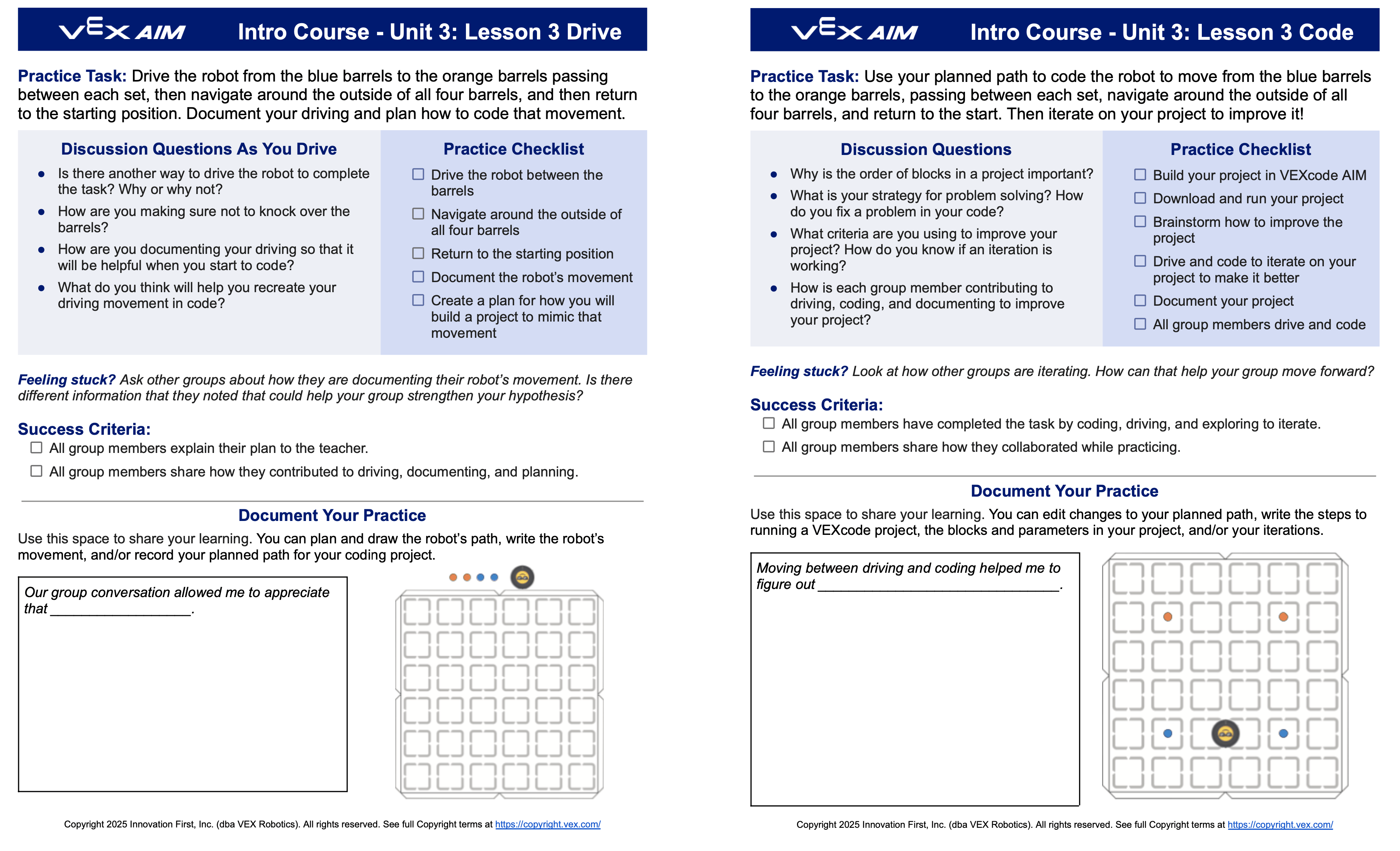 나란히 배치된 작업 카드: 왼쪽은 주행 작업 카드이고, 오른쪽은 코딩 작업 카드입니다.