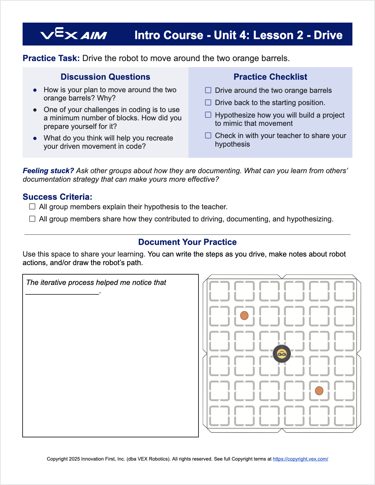 Imagen de una tarjeta de tareas para VEX AIM Robotics.